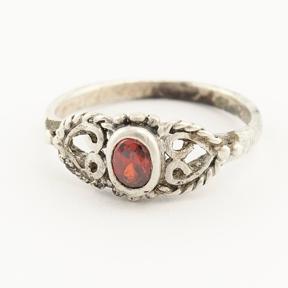 Vintage Sterling Silver Red Glass Ring Size 4 - Picture 2 of 6